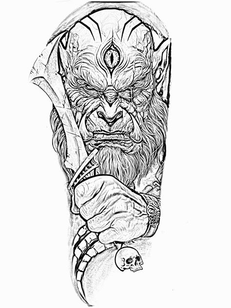 Orc Tattoo Design, Orc Tattoo, Orc Sketch, Orc Soldier Concept Art, World Of Warcraft Orc Art, Greece Tattoo, Japanese Demon Tattoo, Cherub Tattoo, Devil Tattoo