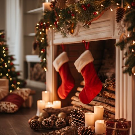 Sure! Here is the text with hashtags added:

"Cozy #ChristmasMantle: A #warm and inviting Christmas scene with #stockings hung, #candles lit, and #festive decorations adorning the #mantle. #cozy #fireplace #stockings #candles #aiart #aiphoto #stockcake ⬇️ Download and 📝 Prompt 👉 https://stockcake.com/i/cozy-christmas-mantle_177099_30179" Stockings By The Fireplace, Stocking Christmas Aesthetic, Christmas Fireplace Aesthetic, Cozy Christmas Mantle, Christmas Stockings Aesthetic, Cozy Winter Fireplace, Christmas Stocking Images, Stockings Aesthetic, Winter Fireplace