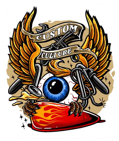 Flying eyeball retro design Premium Vector | Premium Vector #Freepik #vector #logo #vintage #label #design Flying Eyeball Art, Flying Eyeball, Eyeball Tattoo, Kustom Kulture Art, Tattoo Coloring Book, Pinstripe Art, Eyeball Art, Logo Animal, Biker Art