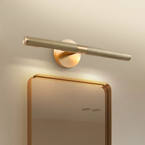 Mercer41 Rhyus 18.9" Sophisticated Luxury Solid Rotatable Picture Lights & Reviews | Wayfair Picture Light Over Mirror, Gold Picture Light, Brass Wall Mount Light, Classic Museum, Bathroom Lights, Picture Lights, Led Picture Light, Modern Wall Lamp, Indoor Lamp