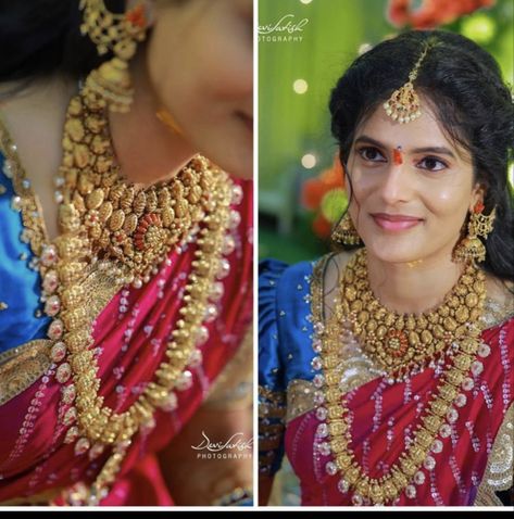 Lakshmi Bottu Mala Jewellery Designs, Bottu Mala Jewellery Designs Gold, Bottu Mala Designs Gold Short, Butta Mala Haram, Mango Bottu Mala, Gold Necklace Set Heavy, Heavy Gold Sets Jewelry Indian Design, Bottu Haram Designs, Gold Necklace Indian Bridal Jewelry Wedding