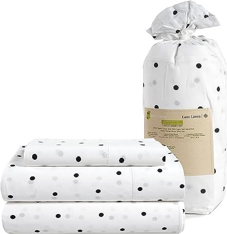 LANE LINEN 100% Organic Cotton Twin XL Sheets Set 3-Piece Pure Percale Bedsheets Bedding Breathable Fits Mattress Upto 15" Deep - Black Polka Dot Cute Bed Sheets, Twin Xl Sheets, Twin Bed Sheets, King Size Bed Sheets, Organic Cotton Sheets, King Sheets, Queen Sheets, Twin Sheets, Twin Size Bedding