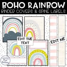 Cute Binder Covers Printables Free, Binder Cover Templates Free Editable, Free Binder Cover Printables Editable, Teacher Binder Covers Free, Homework Folder Labels, Editable Binder Covers Free, Binder Covers Free, Cute Binder Covers, Boho Rainbow Theme