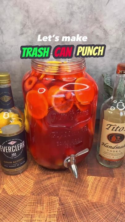 Trash Punch Alcohol, Cowboy Themed Alcoholic Drinks, Trash Can Alcohol Drink, Trash Can Punch Alcohol Drink Recipes, Trash Can Punch Recipe, Trash Can Drink, Trash Can Punch, Mimosa Champagne, Coconut Cocktail