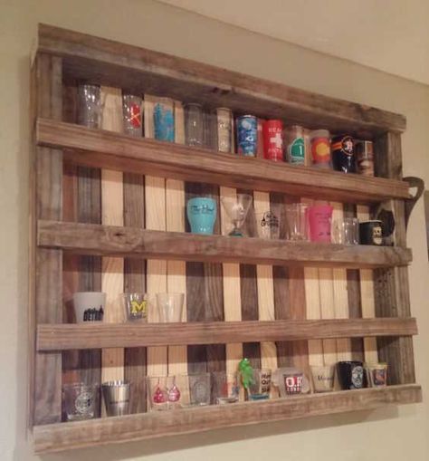 The 9 Coolest Shot Glass Display Ideas - Thrillist Sports Cave, Shot Glass Display, Shot Glasses Display, Building Kitchen, Glass Display Shelves, Shot Glass Holder, Glass Shelves Decor, Kitchen Farm, Diy Home Decor For Apartments