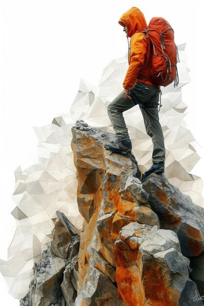 Photo character design of a mountain cli... | Premium Photo #Freepik #photo Trekking Painting, Everest Tattoo, Hiking Shirt Design, Mountain Logo Design, Trekking Photography, Nort Face, Book Cover Art Design, Climbing Art, About Character