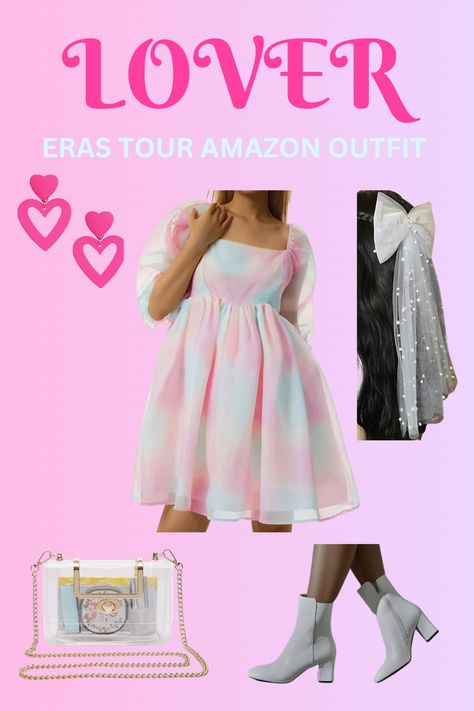 eras tour, taylor swift, taylor, concert, era, lover, reputation, folklore, evermore, pastels, cruel summer, paper rings, girly, tswift, amazon, prime, prime shipping, pink, purple, dress, boots, clear purse, princess, era, quick outfit, Amazon Eras Tour Outfits, Lover Themed Outfit, Lover Inspired Outfits Taylor Swift, Lovers Era Outfits, Lover Outfit Ideas, Eras Tour Outfit Ideas Lover, Taylor Concert Outfit, Lover Taylor Swift Outfits, Lover Era Outfits