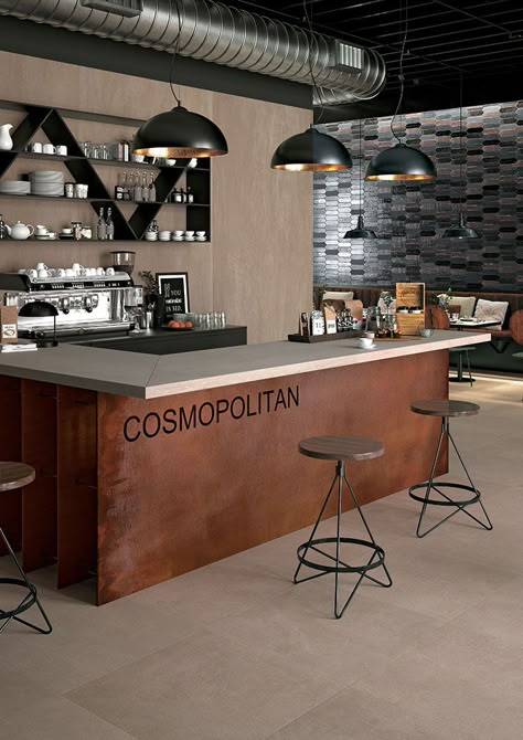 Concrete Bar Design, Construction Office Design, Industrial Chair Design, Industrial Design Diy, Industrial Coffee Shop, Coffee Shop Concept, Environment Architecture, Cafe Counter, Industrial Cafe