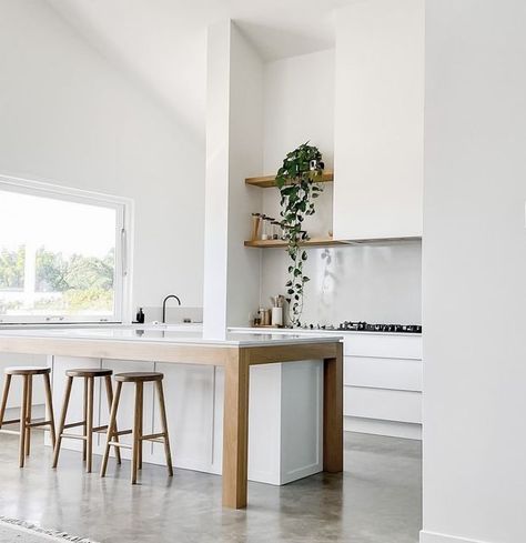 Knockdown | Custom Rebuild | Sunshine Coast on Instagram: "Seeing the base of our kitchen cabinetry going in has got me dreaming of all our timber accents we will have like on our island bench, floating shelves and rangehood 🤍 Beautiful inspo @mulberry_manor . . . . . . #knockdownrebuild #beachhouse #modernbeachhouse #moderncoastal #moderncoastalkitchen #moderncoastalbeachhouse #coastalhome #coastalbeachhouse #coastalstyle #coastalliving #coastalkitchen #moderncoastalkitchen #sunshinecoastbuild Mulberry Manor, Modern Coastal Kitchen, Organic Interiors, Timber Kitchen, Instagram Kitchen, House Vibes, Modern Beach House, Coastal Kitchen, Kitchen Features