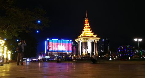 This picture is captured in Phnom Penh city of CAMBODIA. Phnom Penh City, Cute Relationship Pictures, Phnom Penh, Empire State, Empire State Building, Night In, Cambodia, At Night, Eiffel Tower