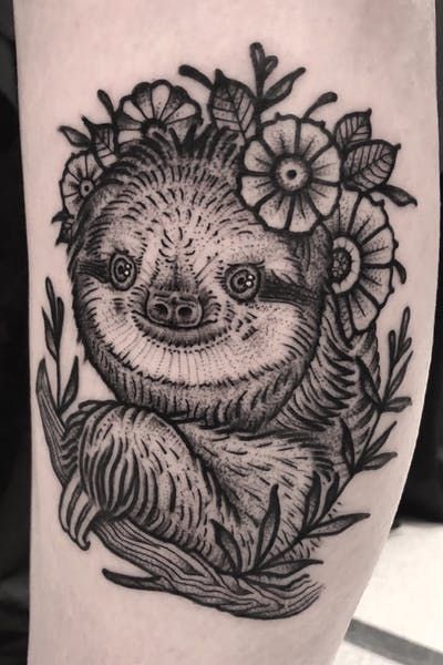 Sloth Tattoo, Sloth Animal, White Ink Tattoo, Tattoo Shows, Baby Sloth, Black Ink Tattoos, Tattoo Ink, Blackwork Tattoo, Body Tattoos