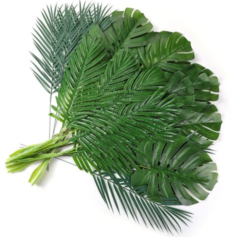 PRICES MAY VARY. What Can You Get: 24 pieces artificial leaves, including 8 palm leaves, 8 monstera leaves and 8 greenery stems in this package, stylish and bright, sufficient quantity to meet your various decoration demands Size Information: there are 3 different styles of these artificial leaves; The monstera leaves measure about 24.61 inches/ 62.5 cm in total length, the leaf part is about 11.42 inches/ 29 cm; The palm leaves are approx. 21.65 inches/ 55 cm in total length, the leaf part is a Hawaiian Christmas Party, Palm Leaf Plant, Artificial Palm Leaves, Church Altar Decorations, Christmas Party Table, Beach Table, Hawaiian Luau Party, Hawaiian Christmas, Jungle Leaves