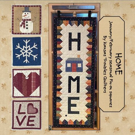 Quilted Door Banner Patterns, Quilted Welcome Door Hanging, Monthly Quilt Blocks Wall Hangings, Joy Quilted Wall Hanging, Patchabilities Wall Hangings, Door Banners, Outdoor Doors, Hanging Quilts, Welcome Banner