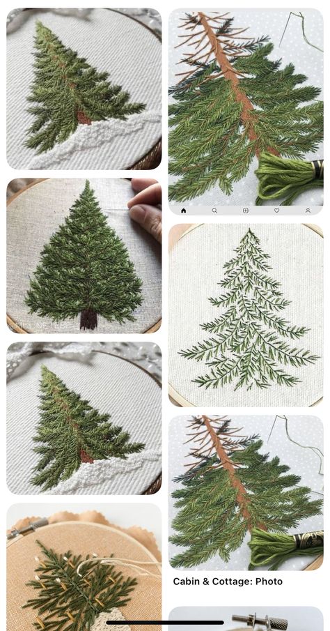 Christmas Tree Hand Embroidery, Tree Embroidery Tutorial, Hand Embroidered Christmas Trees, Embroidered Trees, Embroidery Tree Pattern, Large Embroidery Wall Art, Embroidery Trees Tutorials, Hand Embroidery Christmas, Pine Tree Embroidery Tutorial