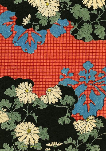 Kimono Pattern with Daisies 1880s, woodblock print 카드 디자인, Keramik Design, Kimono Pattern, Japanese Textiles, Art Japonais, Japanese Patterns, Prints And Patterns, Japanese Prints, Japanese Design