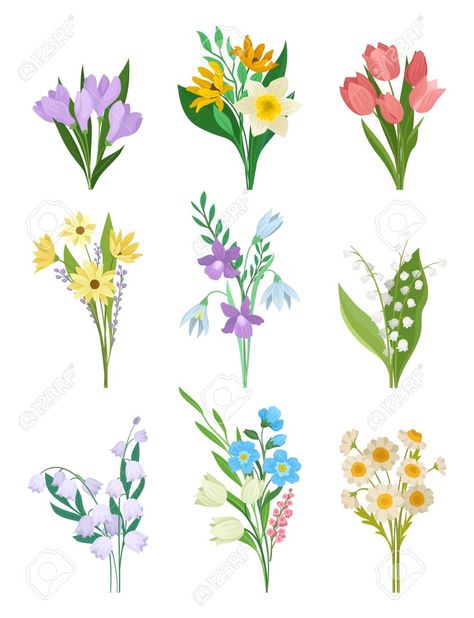 Flower Bouquet Drawing, Easy Flower Painting, Bouquet Flower, Oil Pastel Art, Floral Drawing, Spring Bouquet, Flat Vector, Flower Doodles, Flower Clipart