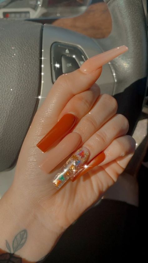 Ginger Nails Acrylic, Ginger Nails, Orange Leaves, Nails Acrylic, Nail Tech, Fall Vibes, Long Nails, Nail Inspo, Acrylic Nails