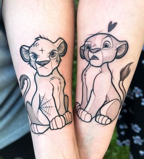 Nala Tattoo, Disney Couple Tattoos, Matching Tattoos For Couples, Frankenstein Tattoo, Couple Tattoo Ideas, Casino Tattoo, Maching Tattoos, Character Design Concept Art, Lion King Tattoo