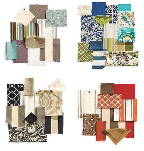 Bottom Left swatch for the living room including the ikat in sunbrella I want for the eaton couch @ ballard design. Mixing Fabrics Patterns, Outdoor Patio Cushions, Outdoor Fabrics, Outdoor Furniture Cushions, Fabric Inspiration, Patio Cushions, Sunbrella Fabric, Coordinating Fabrics, Ballard Designs