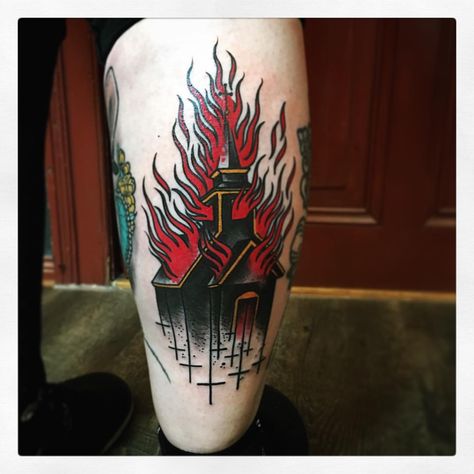 Burn baby burn! 🤘🏻🔥⛪️🔥🤘🏻#Åsane #burningchurch #truenorwegianblackmetal #tnbm Church Tattoo, Burning Church, Satanic Tattoos, Backpiece Tattoo, Occult Tattoo, Flame Tattoos, Fire Tattoo, Creepy Tattoos, Japanese Tattoo Designs