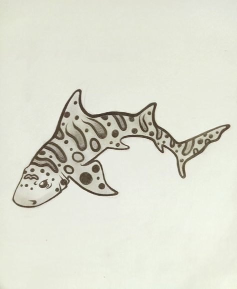 Cute Shark Sketch, Cool Shark Drawings, Shark Skeleton Drawing, Black Tip Reef Shark Drawing, Zebra Shark Drawing, Leopard Shark Drawing, Mako Shark Drawing, Leopard Shark Tattoo, Shark Side View