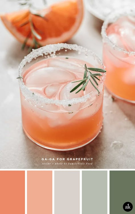 Color Palette For Home, Greyhound Cocktail, Rosemary Cocktail, Peach Color Palettes, Creative Brands, Pantone Palette, Color Schemes Colour Palettes, Peach And Green, Green Colour Palette