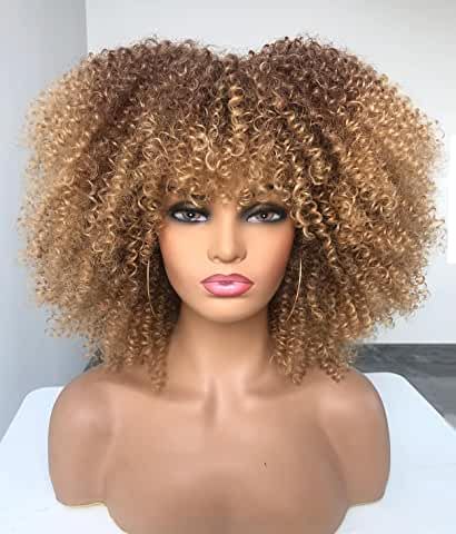 Amazon.com: afro wigs - International Shipping Eligible: Beauty & Personal Care Bangs For Black Women, Short Curly Afro, Blonde Afro, Curly Wig With Bangs, Curly Afro Wig, Honey Blond, Blond Ombre, Afro Wig, Short Afro