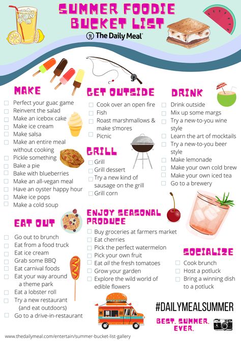 50 things to eat drink and do this summer bucket list checklist Grilling Corn, Food Bucket List, Las Vegas Food, Grilled Desserts, Vegas Food, How To Make Salsa, Summer Baking, Fish Salad, Things To Eat