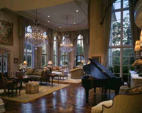 Piano Living Rooms, Piano Decor, Piano Room, Grand Piano, Dream House Interior, Large Windows, Dream Home Design, My Dream Home, Luxury Living