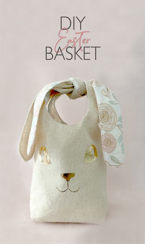 Bunny Bag Pattern Free, Easter Bunny Bags Free Pattern, Bunny Bags For Easter, Bunny Bag Pattern, Crochet Bunny Hat Pattern, Bunny Basket Diy, Sewing Easter Projects, Cloth Easter Basket, Bunny Hat Pattern