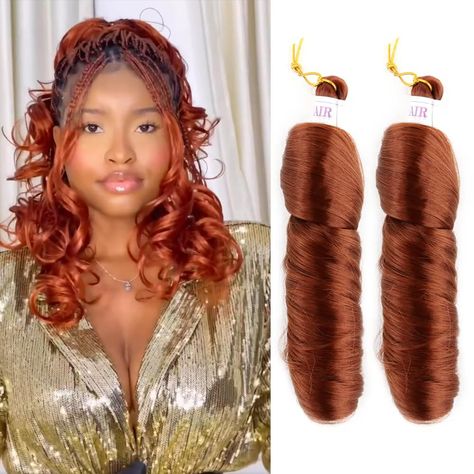 Spanish Bulk Braids Hairstyles, Color 30 French Curl Braids, 30 French Curl Braids, French Curls Braids Black Women Ginger, Copper French Curl Braids, Layered French Curl Braids Ginger, Hair For Box Braids, Box Braids Sizes, Curly Braiding Hair