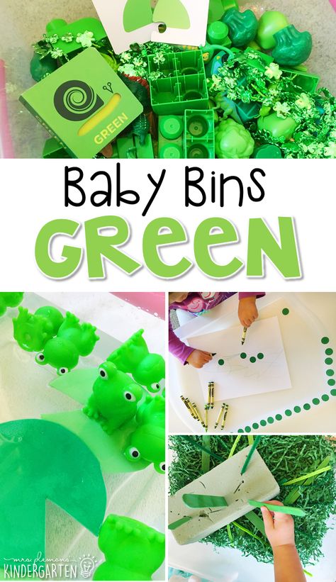 March Lesson Plans, Color Activities For Toddlers, Green Activities, Toddler Sensory Bins, Infant Lesson Plans, Toddler Curriculum, Color Lessons, Infant Classroom, Crafts For Toddlers