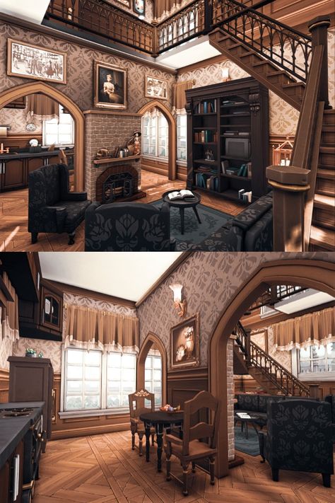 Sims 4 Atrium, Sims 4 Manor Interior, Sims 4 Base Game Victorian House, Sims 4 Dark Mansion, Sims Vintage House, Sims4 Victorian House, Sims 4 Witch Apartment, Sims Houses No Cc, Sims Dark Academia House