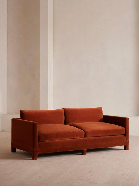 Ashford Three Seater Sofa, Velvet, Rust, US - Soho Home Split Level Family Room, Green Corduroy Sofa, Nyc Apartment Design, Four Seater Sofa, Classic Sofa Designs, 2023 Apartment, Kitchen Sitting Room, Casa Mila, Forest Glade