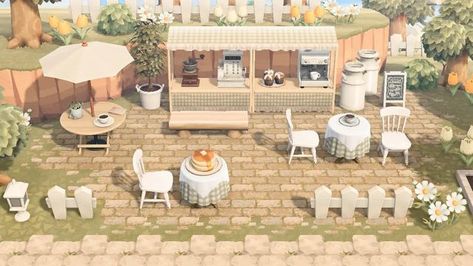 Animal Crossing on Instagram: "Coffee shop☕️🤍 #animalcrossingnewhorizons #animalcrossing #acnh #ac #nookspiration #crossingcreations" Cafe In Animal Crossing, Cafe Area Animal Crossing, Coffee Stand Animal Crossing, Animal Crossing Coffee Shop Ideas, Acnh Beach Coffee Shop, Museum Cafe Animal Crossing, Outdoor Cafe Animal Crossing, Animal Crossing Areas Ideas, Animal Crossing Snack Area