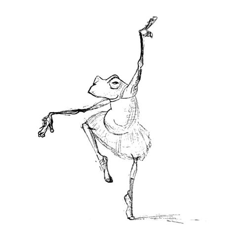 Ballerina Frog, White Art Painting, Dancing Drawing, Ballet Drawings, Princess Tattoo, Easy Animal Drawings, Dancing Animals, Fairy Tattoo Designs, Dancing Drawings