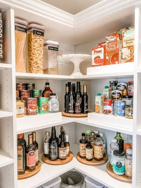 Pantry Storage Solutions, Corner Pantry Organization, Kitchen Organization Hacks, Kitchen Pantry Cupboard, Pantry Bin, Organizing Products, Corner Pantry, Pantry Wall, Hidden Kitchen