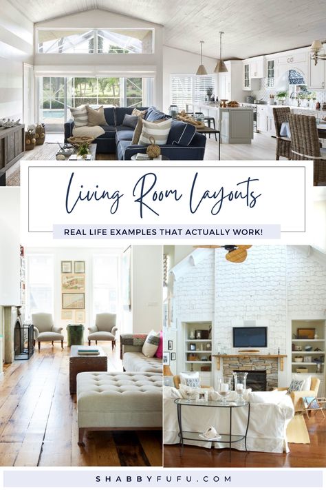 Real-Life Living Room Layouts That Actually Work! Formal Living Room Layout With Fireplace, Living Room Layout With Fireplace And Stairs, 2nd Family Room Ideas, Filling A Large Living Room, 20x14 Living Room Layout, 17x13 Living Room Layout, 2 Couch 2 Chair Living Room Layout, Long Couch Living Room Layout, Giant Living Room Layout