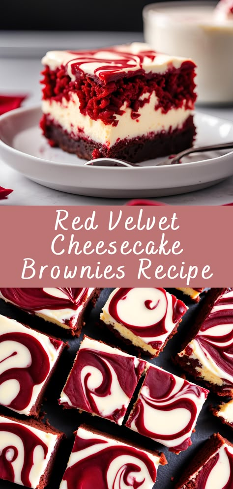 Red Velvet Cheesecake Brownies Recipe | Cheff Recipes Red Velvet Mini Dessert Cups, Homemade Red Velvet Brownies, Red Velvet Cheesecake Brownies Easy, Red Velvet Chocolate Brownies, Red Velvet Baking Ideas, Red Velvet Ideas Desserts, Recipes With Baking Chocolate, Cheesecake Red Velvet Brownies, Red Velvet Lasagna Dessert