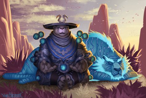 Wow Monk, Monk Aesthetic, Bear People, Pandaren Monk, Fur Background, Realistic Animal Drawings, Warcraft Characters, Eastern Dragon, Warcraft Art