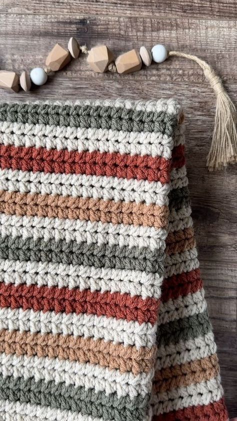 Modern Chevron Crochet Blanket, Crochet Multiple Colors, Crochet Blanket Earth Tones, Neutral Crochet Blanket, 2 Color Crochet Blanket Pattern, Crochet Blanket Patterns Unique, Striped Blanket Crochet, Crocheted Throws, Crochet Striped Blanket Pattern