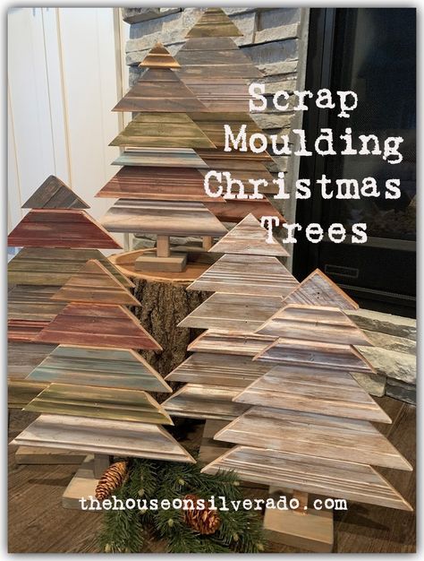 Wooden Christmas Trees Diy, Wood Christmas Trees, Homemade Christmas Crafts, Wood Moulding, Christmas Bucket, How To Make Christmas Tree, Christmas Craft Projects, Country Christmas Decorations, Wood Christmas Tree