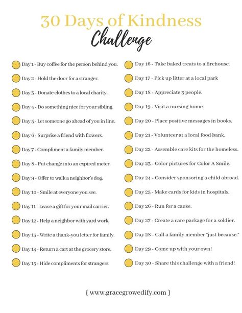 30 Days Of Kindness Challenge, Community Kindness Projects, Christian Challenges 30 Day, Kind Things To Do For Others, 30 Day Kindness Challenge, 30 Days Of Kindness, January Challenge, Kindness Projects, Kindness Challenge