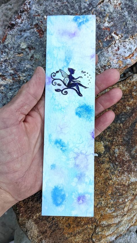 Watercolor Bookmark in Blue and Purple With Engraved Fairy - Etsy Fairies Painting, Fairy Bookmark, Watercolor Bookmarks, Fairy Land, Vines, Blue And Purple, Abstract Painting, Hand Painted, Stars