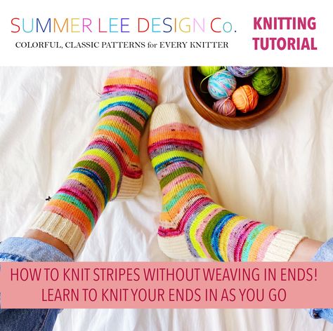 Knitting Tutorial Video, Knitting Stripes, Knit Stripes, Knitting Videos Tutorials, Learn To Knit, Knitting Help, Sock Knitting, Hand Knit Socks, Baby Knitting Patterns Free