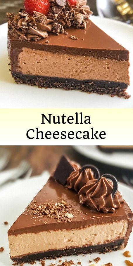 "Nutella Bliss: No-Bake Cheesecake Recipe" Indulge in the creamy, chocolatey goodness of this no-bake Nutella cheesecake. With a buttery graham cracker crust and a luscious Nutella filling, this dessert is a decadent treat that's sure to impress. Perfect for any occasion, this easy recipe will satisfy your sweet tooth in no time. #NutellaCheesecake #ChocolateLovers #DessertRecipe #NoBakeTreats #SweetIndulgence #EasyBaking Cheesecake Delight, Nutella Cheesecake Recipes, Nutella Filling, No Bake Nutella Cheesecake, Dessert Cravings, Nutella Lover, Cheesecake Lovers, Nutella Cheesecake, Baked Cheesecake Recipe