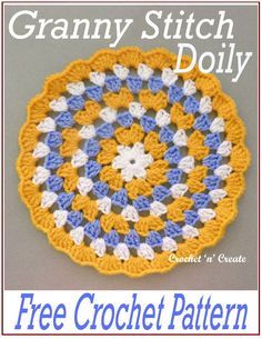 FREE round granny stitch doily pattern, find it on crochetncreate. Granny Square Doily Free Pattern, Crochet Granny Stitch In The Round, Round Granny Square Crochet Patterns Free, Round Granny Square Pattern, Crochet Round Granny Pattern, Knitting Round Patterns, Round Crochet Doilies Free Pattern, Granny Round Crochet Pattern, Free Round Crochet Patterns