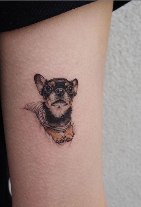 A women's lifestyle destination dedicated to style, entertainment, love, and living beautifully. Tatoo Dog, Chihuahua Tattoo, Pet Memorial Tattoo, Dog Portrait Tattoo, Small Dog Tattoos, Animal Tattoo Designs, Dog Memorial Tattoos, Dog Tattoo Ideas, Ancient Tattoo