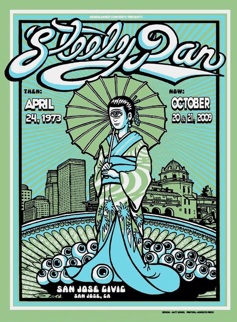 Concert Poster Art, Steely Dan, Concert Poster Design, Rock N Roll Art, Vintage Concert Posters, Music Concert Posters, Civic Center, Musical Art, Concert Poster