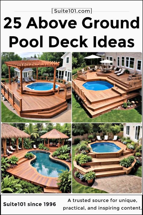 Deck Backyard Deck Ideas With Pool, Pool Privacy Ideas Above Ground, Wooden Above Ground Pool, Above Ground Pool Next To Patio, Above Ground Pool Decks On A Budget, Above Ground Built In Pool, Decks Around Pools Above Ground, Wood Deck Around Above Ground Pool, Above Ground Pool Attached To House